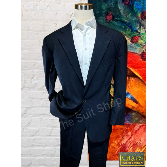 Vtg Chaps Ralph Lauren Giovedi Suit 46L 38x31 Navy Blue John L Ashe Exclusive - Picture 1 of 16